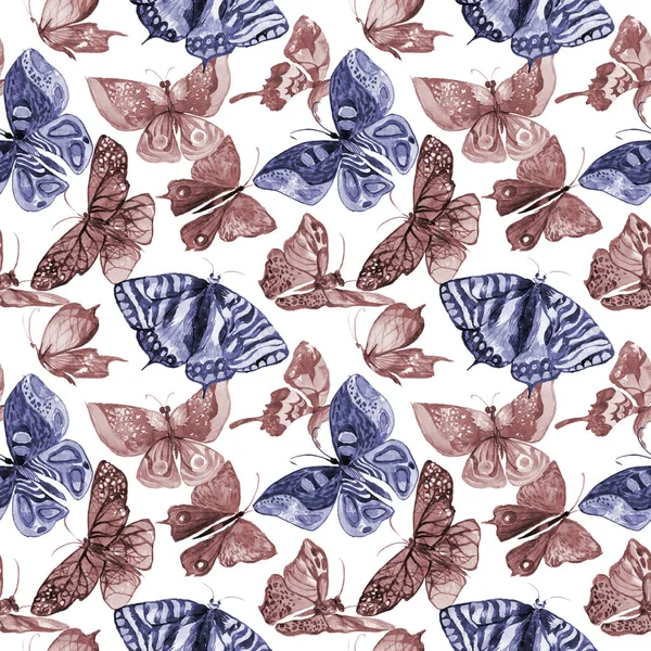 Exotischer Schmetterling mit wildem Insektenmuster im Aquarell-Stil. — Stockfoto