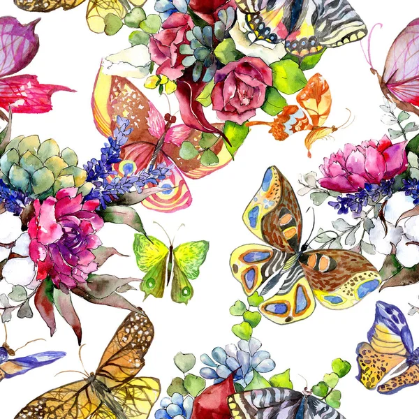 充满异国情调的蝴蝶野生昆虫图案以水彩风格. — 图库照片