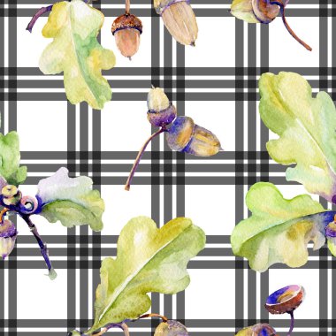 Orman meşe palamudu desen bir elinde suluboya tarzı çizilmiş.