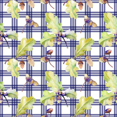 Orman meşe palamudu desen bir elinde suluboya tarzı çizilmiş.