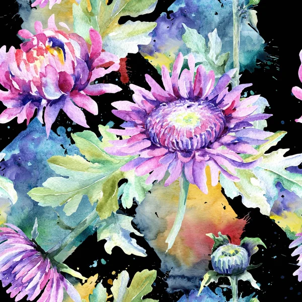 Wildflower chryzantéma květinový vzor ve stylu akvarelu. — Stock fotografie
