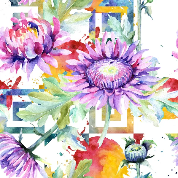 Wildflower chrysanthemum flower pattern in a watercolor style. — Stock Photo, Image