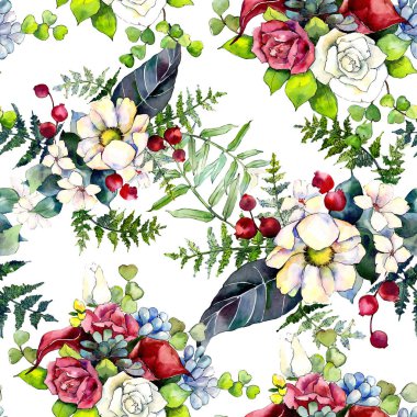 Buket çiçek deseni suluboya tarzında.