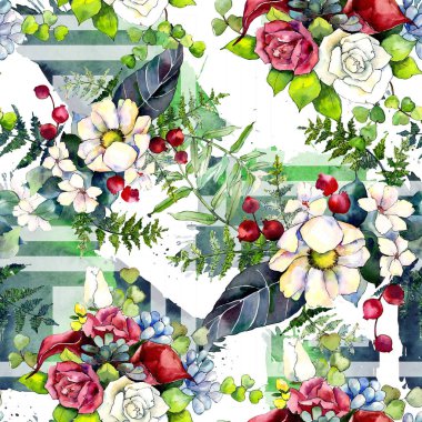 Buket çiçek deseni suluboya tarzında.