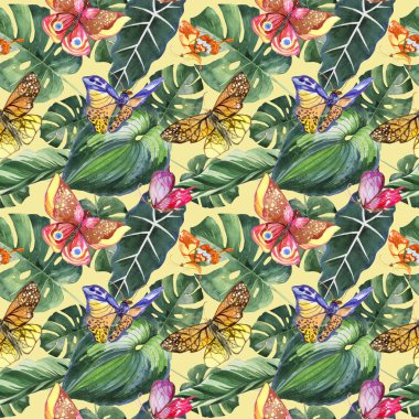 Egzotik kelebek vahşi böcek desen suluboya tarzında.