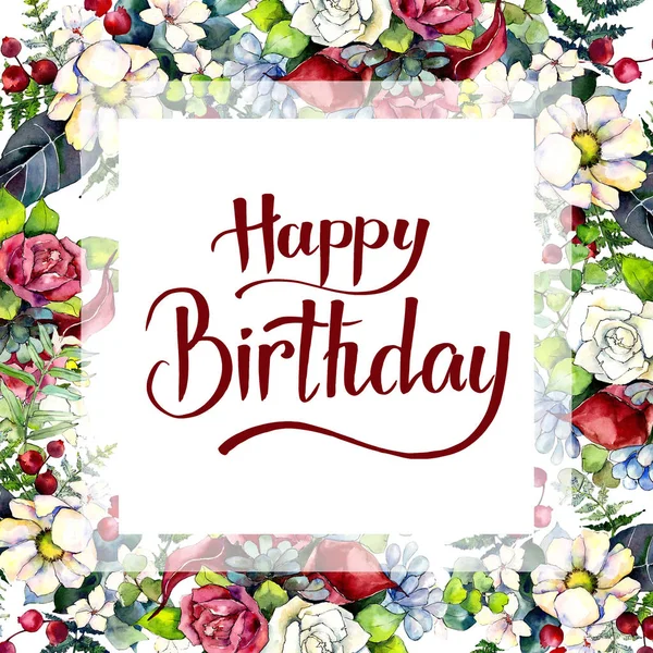 Buket çiçek çerçeve suluboya tarzında.