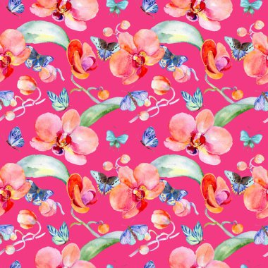 Kır çiçeği orkide çiçek deseni suluboya tarzında.