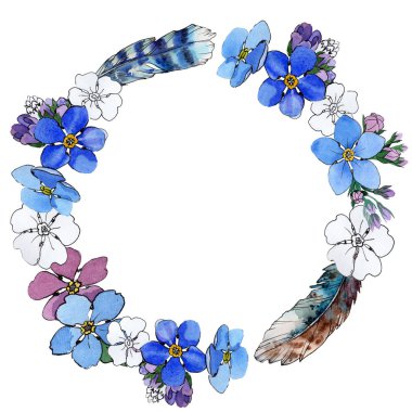 Kır çiçeği unutma çiçek çelenk suluboya tarzında.