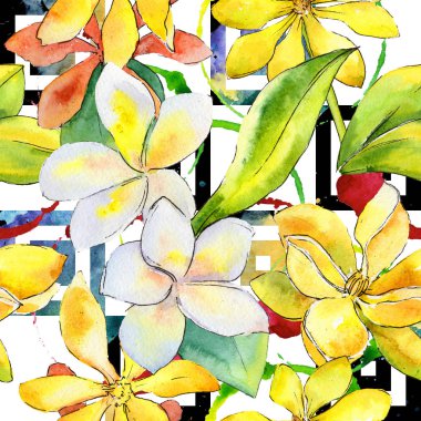 Kır çiçeği gardenya çiçek deseni suluboya tarzında.