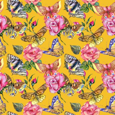 Egzotik kelebek vahşi böcek desen suluboya tarzında.