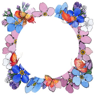 Kır çiçeği unutma çiçek çelenk suluboya tarzında.