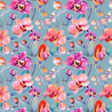 Kır çiçeği orkide çiçek deseni suluboya tarzında.