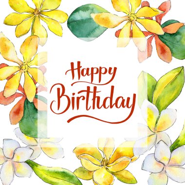 Kır çiçeği gardenya çiçek çerçeve suluboya tarzında.