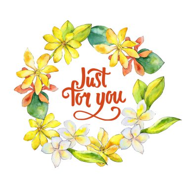 Kır çiçeği gardenya çiçek çelenk suluboya tarzında.