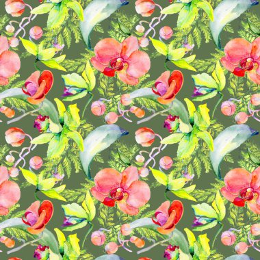 Kır çiçeği orkide çiçek deseni suluboya tarzında.