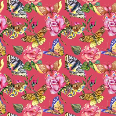 Egzotik kelebek vahşi böcek desen suluboya tarzında.