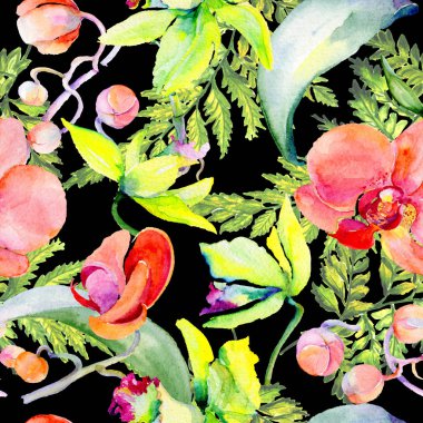 Kır çiçeği orkide çiçek deseni suluboya tarzında.