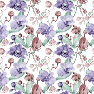 Kır çiçeği orkide çiçek deseni suluboya tarzında.