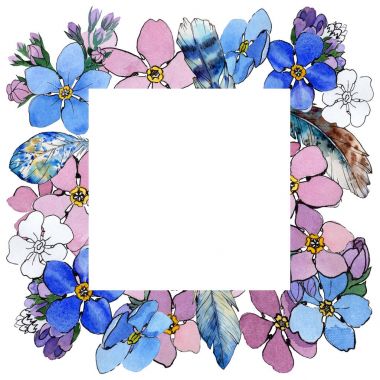 Kır çiçeği unutma çiçek çerçeve suluboya tarzında.