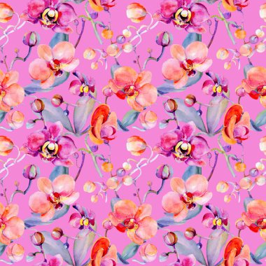 Kır çiçeği orkide çiçek deseni suluboya tarzında.