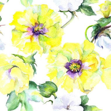 Kır çiçeği eustama çiçek deseni suluboya tarzında.