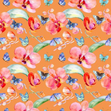 Kır çiçeği orkide çiçek deseni suluboya tarzında.