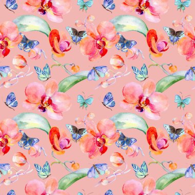 Kır çiçeği orkide çiçek deseni suluboya tarzında.