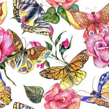 Egzotik kelebek vahşi böcek desen suluboya tarzında.