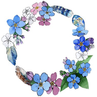 Kır çiçeği unutma çiçek çelenk suluboya tarzında.