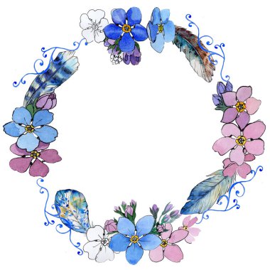 Kır çiçeği unutma çiçek çelenk suluboya tarzında.