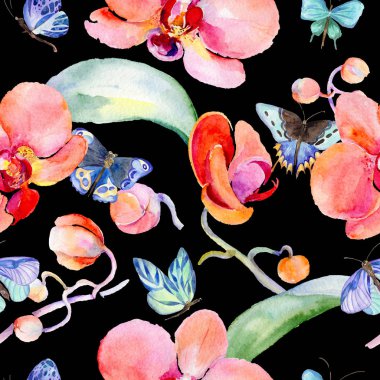 Kır çiçeği orkide çiçek deseni suluboya tarzında.