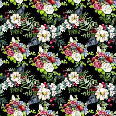 Buket çiçek deseni suluboya tarzında.