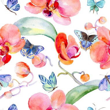 Kır çiçeği orkide çiçek deseni suluboya tarzında.