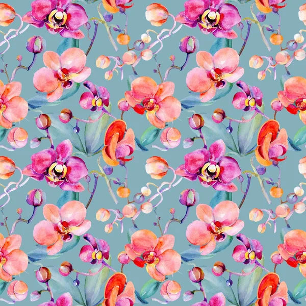 Kır çiçeği orkide çiçek deseni suluboya tarzında.