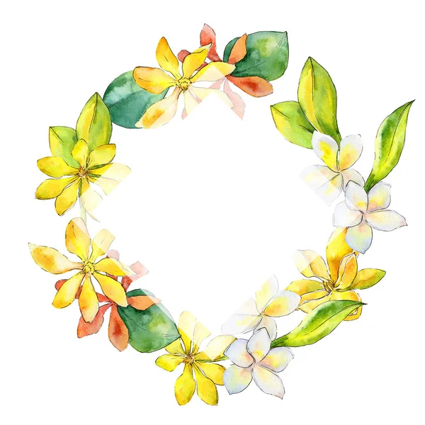 Wildflower gardenia flower wreath in a watercolor style.