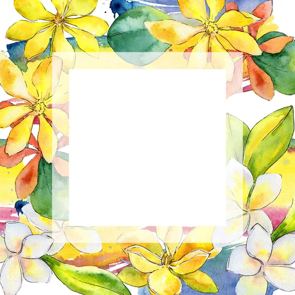 Wildflower gardenia flower frame in a watercolor style.