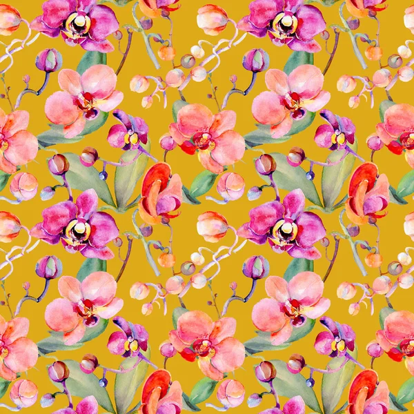 Kır çiçeği orkide çiçek deseni suluboya tarzında.