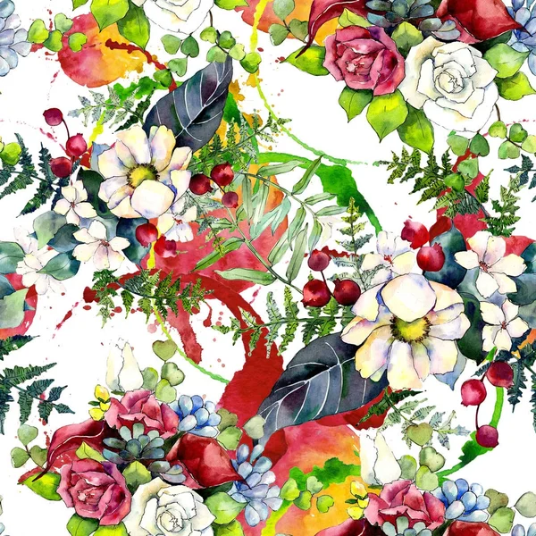 Kytice květinový vzor ve stylu akvarelu. — Stock fotografie