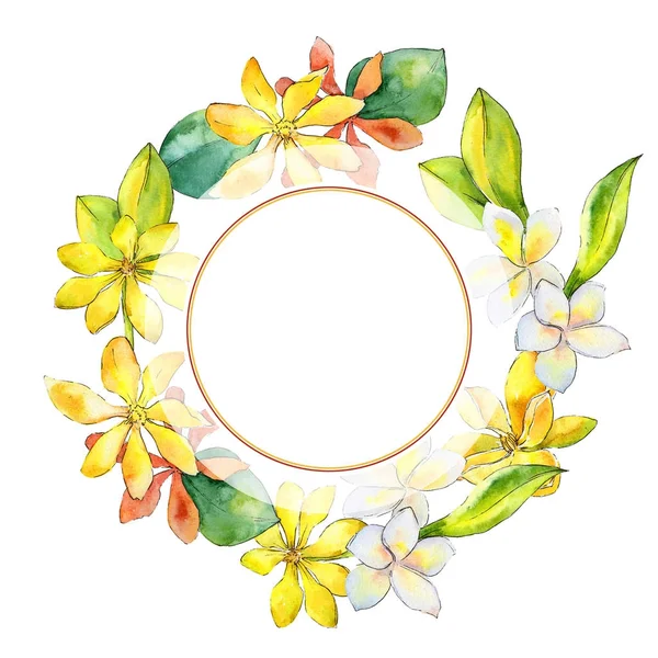 Wildflower gardenia flower wreath in a watercolor style.