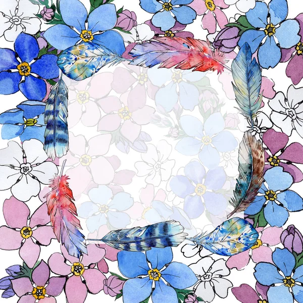 Wildflower forget-me-not flower frame in a watercolor style.