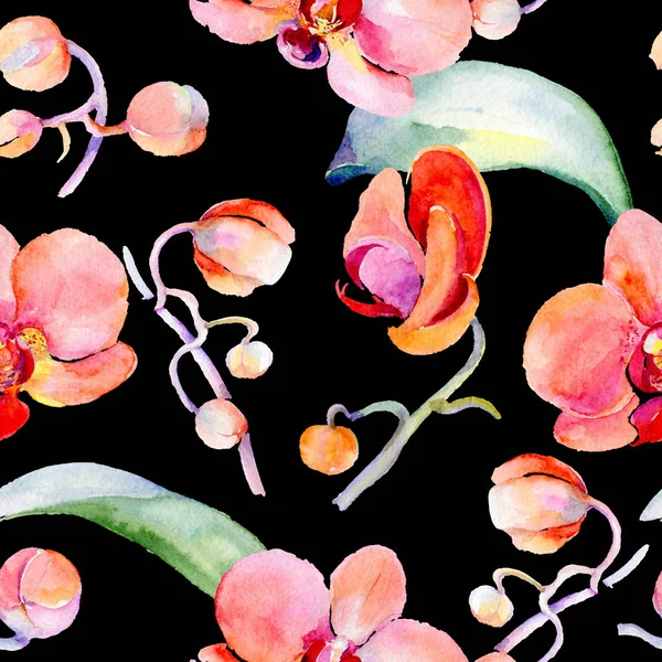 Patrón de flores de orquídea silvestre en un estilo de acuarela . — Foto de Stock