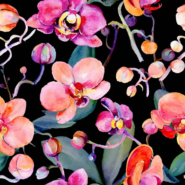 Modello di fiore di orchidea di fiori selvatici in stile acquerello . — Foto Stock