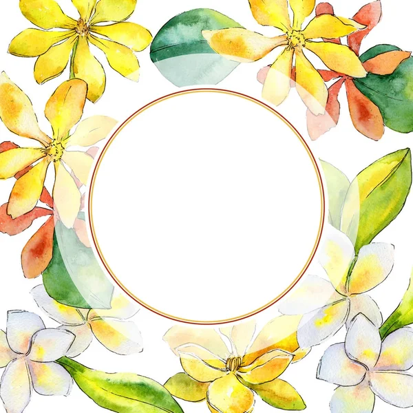 Wildflower gardenia flower frame in a watercolor style.