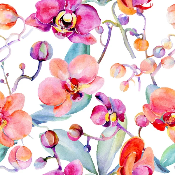 Modello di fiore di orchidea di fiori selvatici in stile acquerello . — Foto Stock