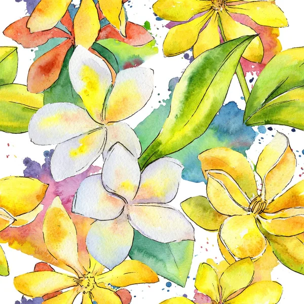 수채화 스타일에 야생화 치자 나무 꽃 패턴. — 스톡 사진