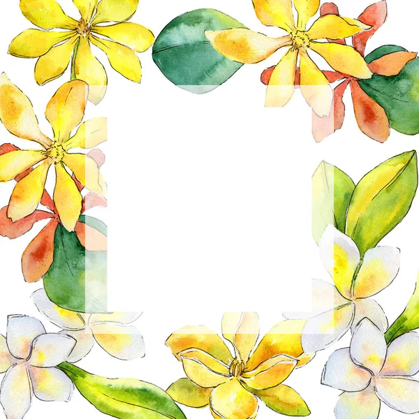 Wildflower gardenia bloem frame in een aquarel stijl. — Stockfoto