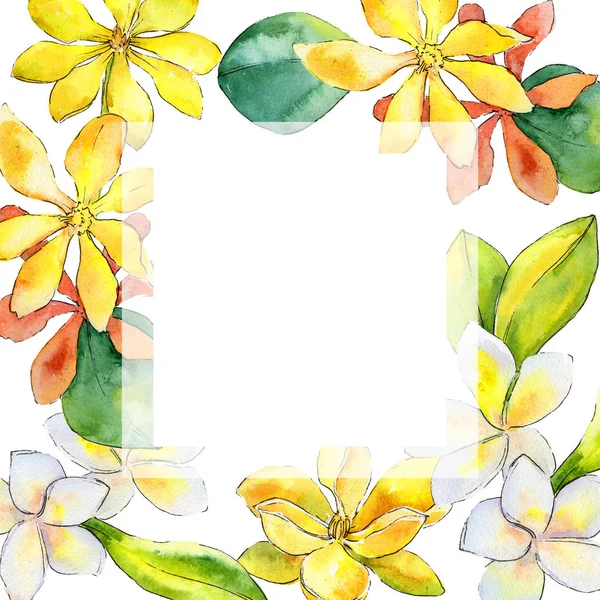 Wildflower gardenia flower frame in a watercolor style.