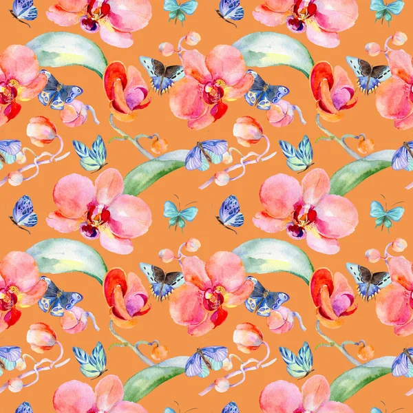 Kır çiçeği orkide çiçek deseni suluboya tarzında.