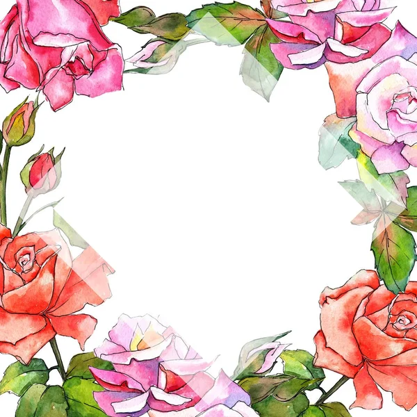 Wildflower rose flower frame in a watercolor style.