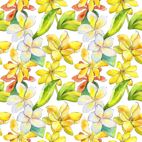 Kır çiçeği gardenya çiçek deseni suluboya tarzında.